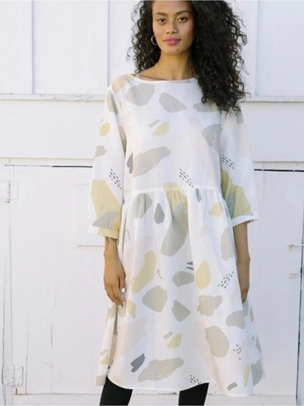 Tradlands Nova Linen Blend Abstract Print Dress